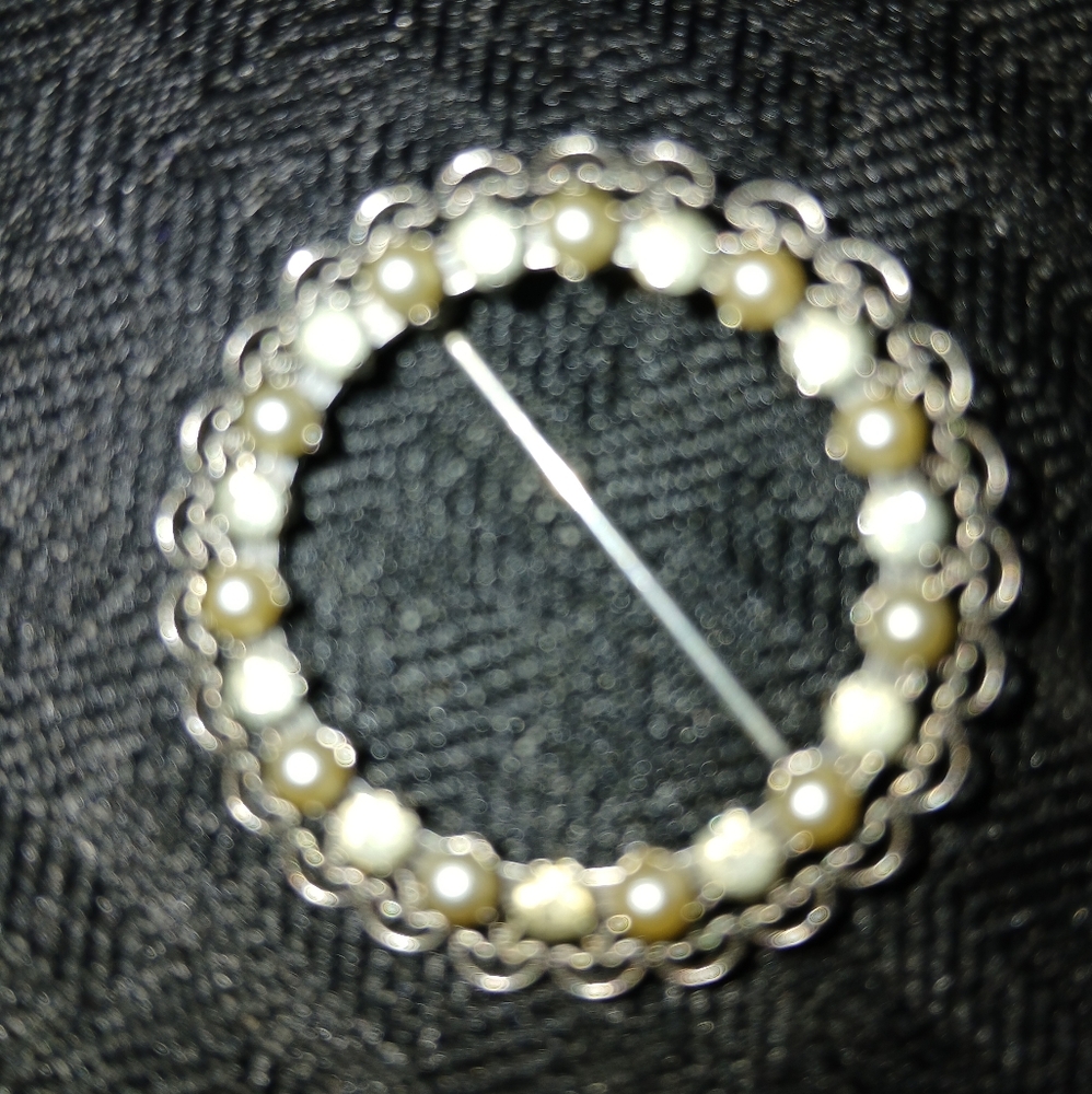 Vintage Silver Brooch Gems And Pearls
